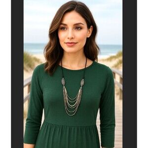 J. Jill Deco Cascading Layer Beaded Pavé Hematite Adjustable Cord Necklace Glass